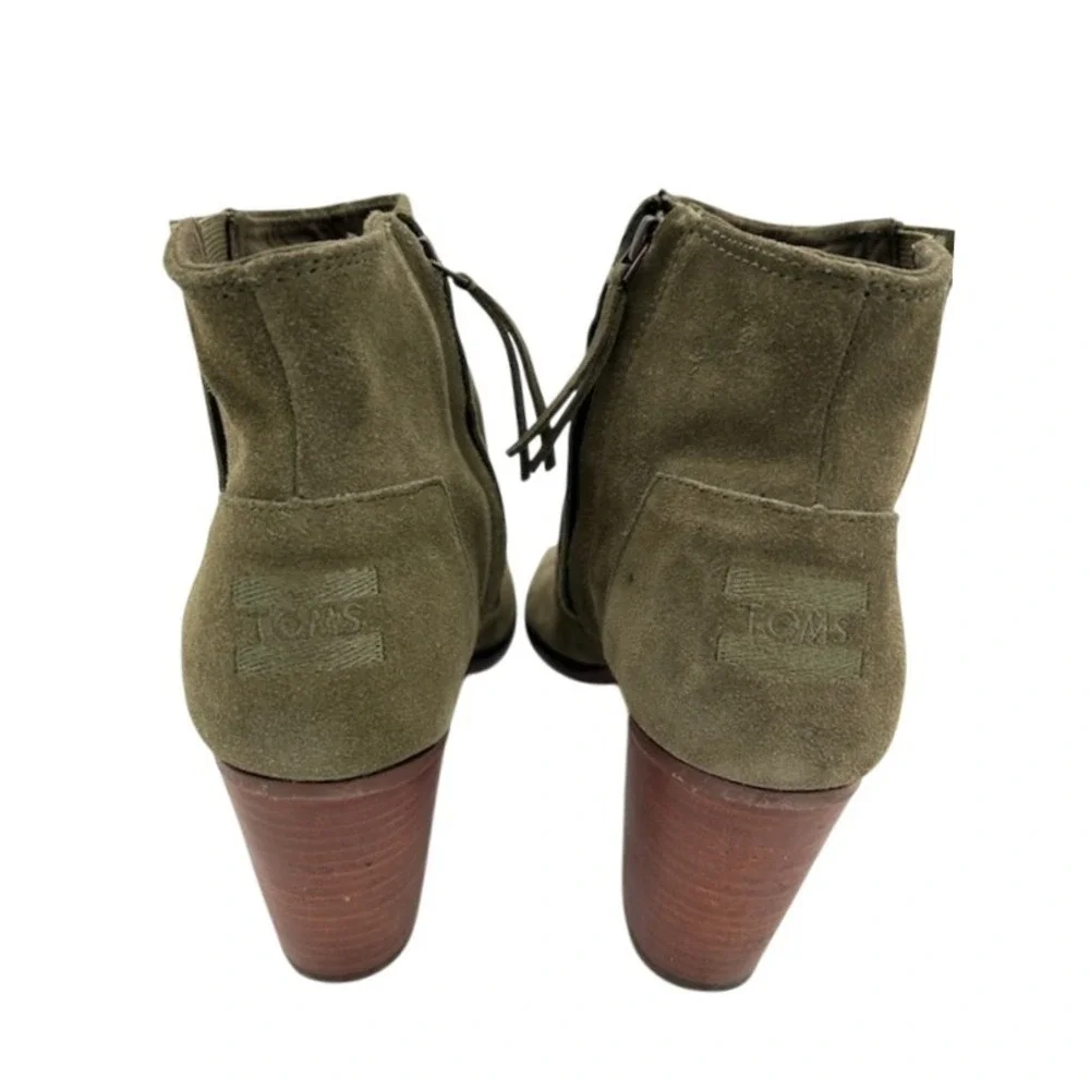 TOMS Olive Green Suede Peep Toe‎ Heeled Booties Ankle Boots Women's Size US 10